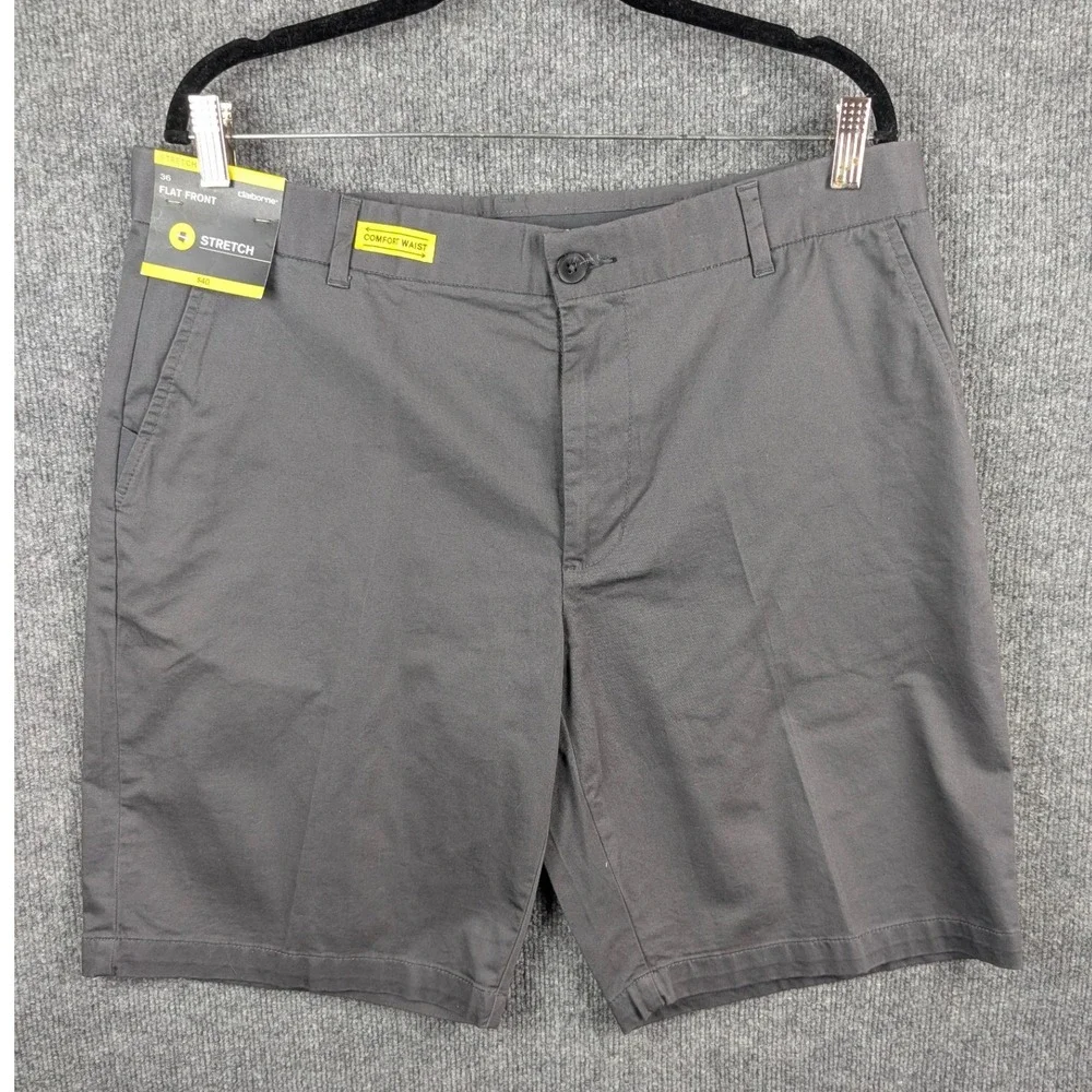 Claiborne Mens Gray Comfort Waist Stretch Flat Front Shorts Size 36 New